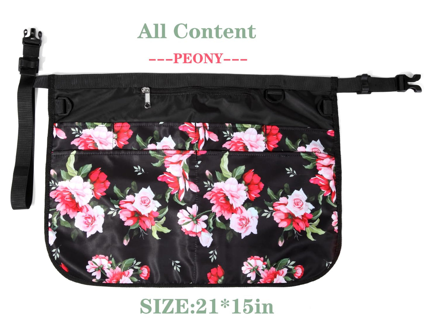Bafelia Waterproof Server Apron for Women with 7 Pockets,Quickly Put on and Take off Waitress Aprons,Peony Work Apron for Bartender Barista