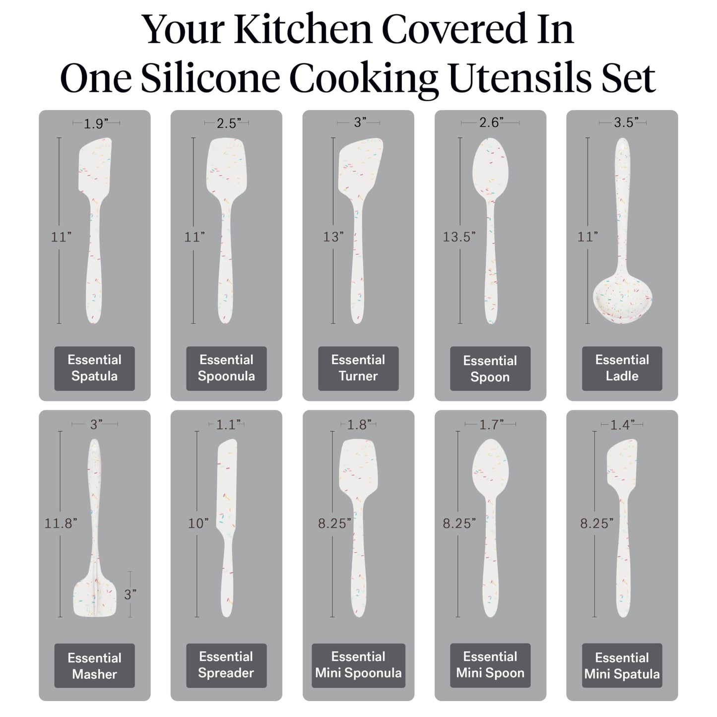 GIR: Get It Right 10-Piece Silicone Ultimate Kitchen Utensil Set – Spatulas, Ladle, Flip, Spoons, Whisk, Peeler & Spoonula – Nonstick, Non-Toxic, Heat-Resistant – Sprinkles