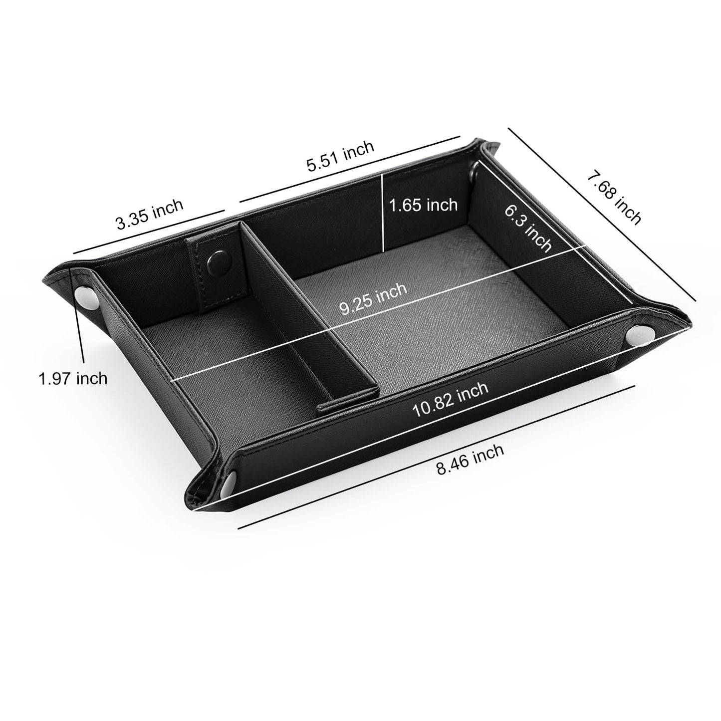 BONNY DODO Valet Tray for Men PU Leather Tray Organizer with Partition, Storage Keys, Watch & Practical Storage for Table Nightstand Living Room Bedroom (Black)
