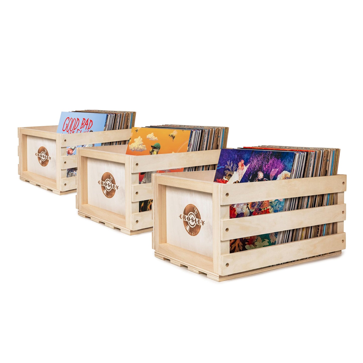 Crosley AC1004A-NA Record Storage Crate Holds Up to 75 Albums, Natural