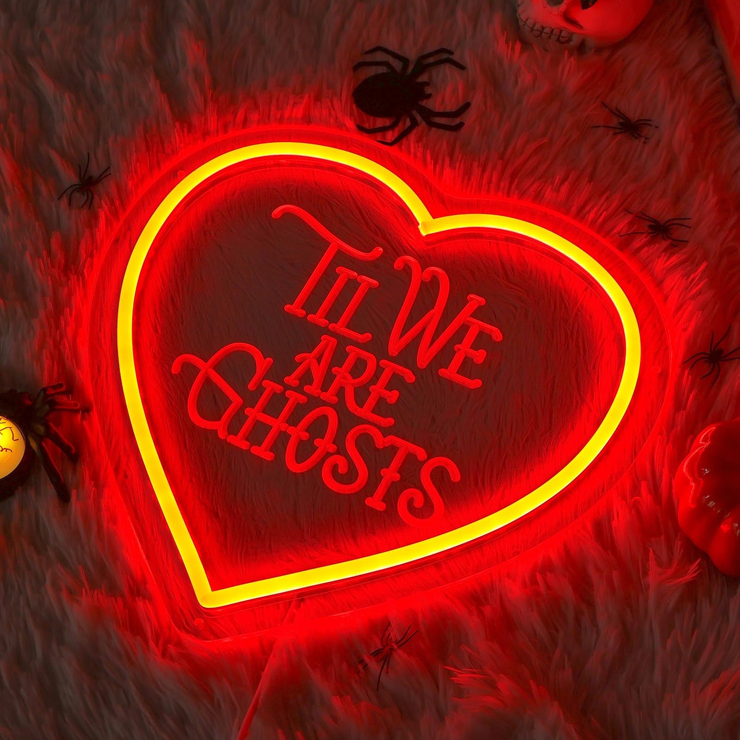 Til We Are Ghosts Neon Sign, Halloween Decoration Red Heart Shape Gothic LED Sign,Creepy Spooky Gothic Room Window Bedroom Wall Decor, for Wedding Decor, Anniversary Engagement Gift