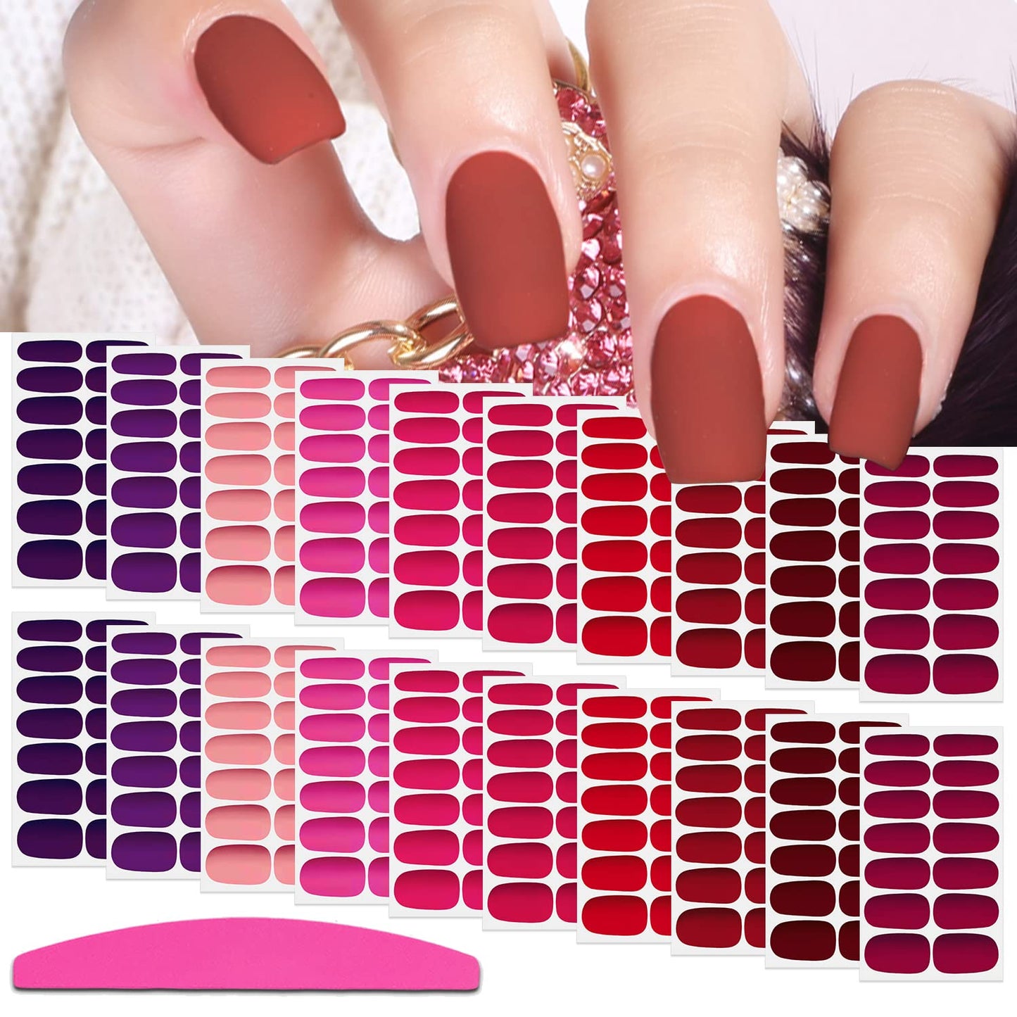 SILPECWEE Matte Nail Wraps for Women Solid Color Red Nail Polish Strips Self Adhesive Nail Sticker Polish Gel Nails Strips Fingernails Art Accessories with 1pc File (20 Sheets)