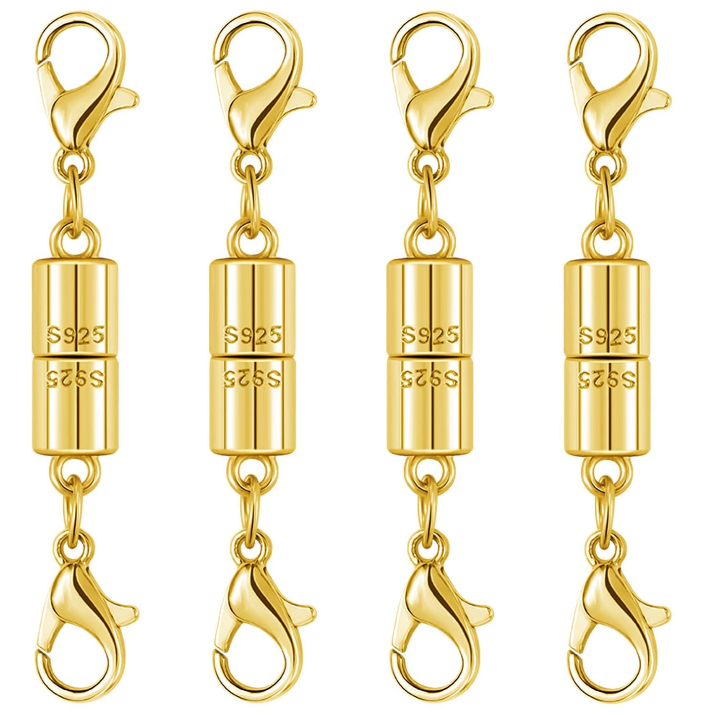 Magnetic Jewelry Clasps, 925 Sterling Silver, Strong Magnetic Closures for Necklaces and Bracelets (4pcs Golden)