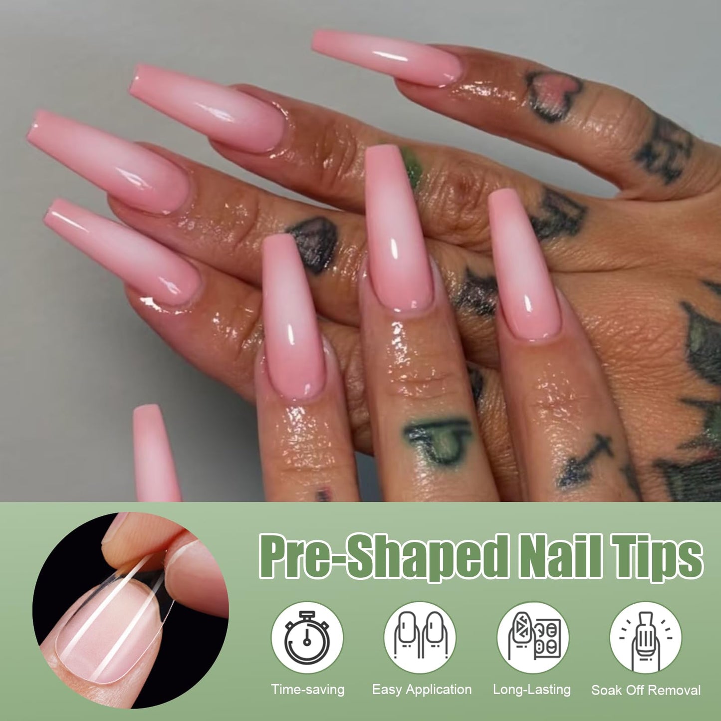 Cycullinyt 480pcs Sculpted Long Coffin Soft Gel Nail Tips, Professional False Nail Tips with Box - 16 Sizes Full Cover Clear Acrylic Press On Fake Nails for Extension Manicure Salon DIY at Home