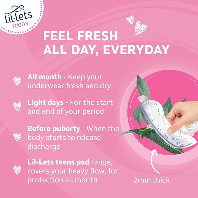 Lil-Lets Teens Liners - 64 Count Pantyliners for Girls - Thin, Absorbent Liners - Soft & Breathable, Fragrance Free for First Periods - Light Days