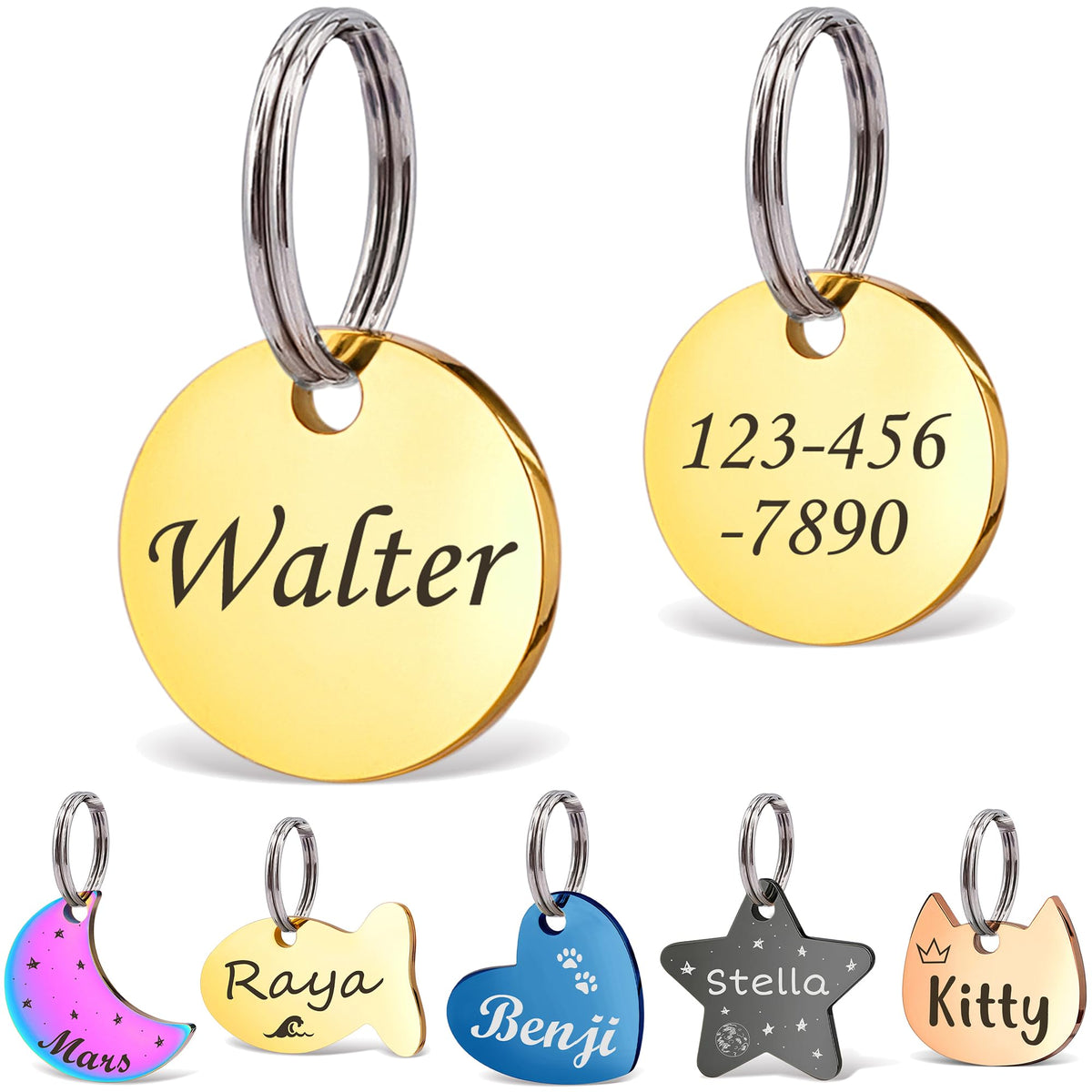 Anavia Small Size Dog Cat ID Tags, Small/XS Personalized Color Plated Stainless Steel Puppy Kitten Name Tags, Customized Engraved Nameplate Pet Collar Tag (Blue, Star)