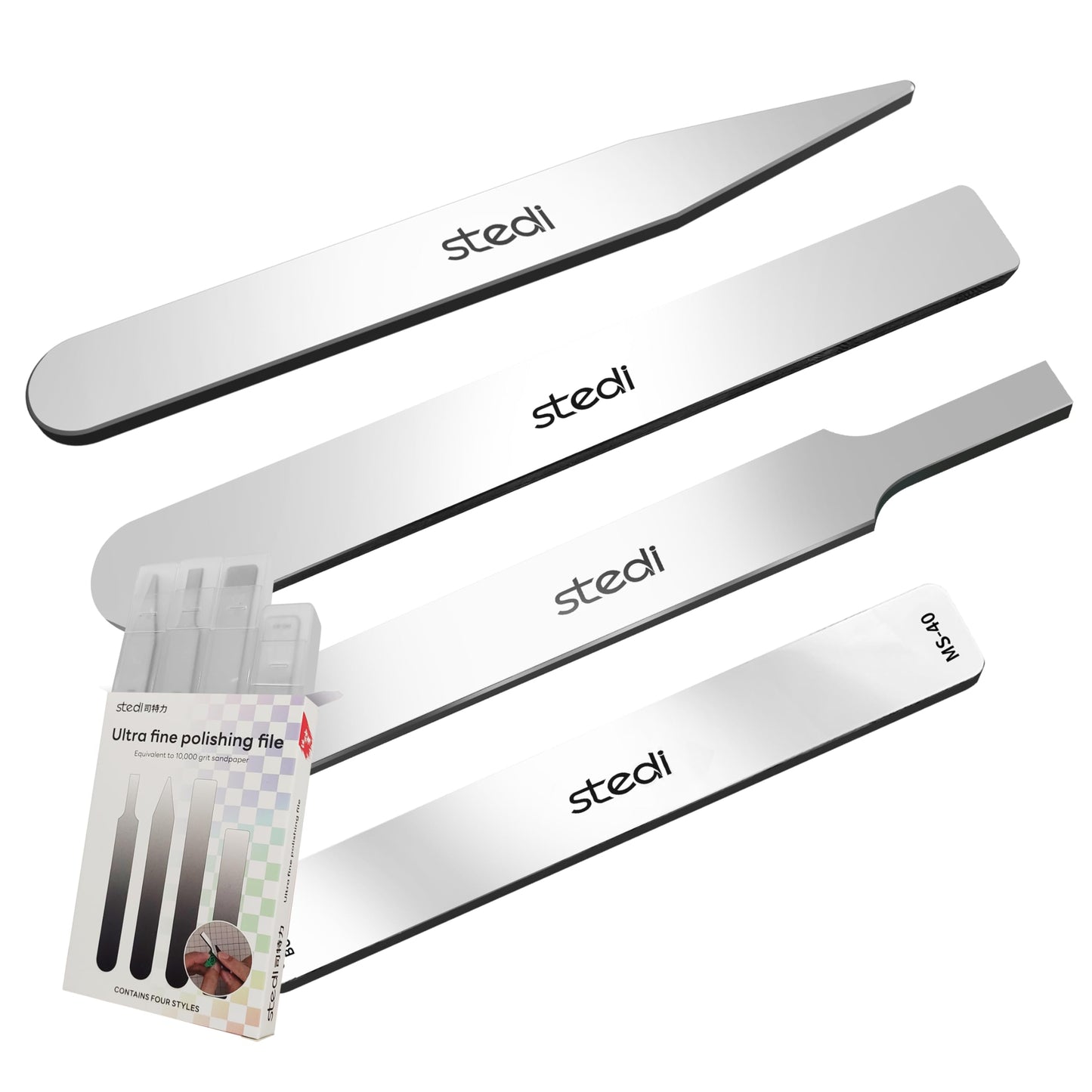 stedi Hobby Model Polishing Tools 4 PCS, Ultimate Precision Files #10000 Grit Glass Mirror Grinding Tools for Plastic Gundam Models, Wood, Resin-Base Parts.