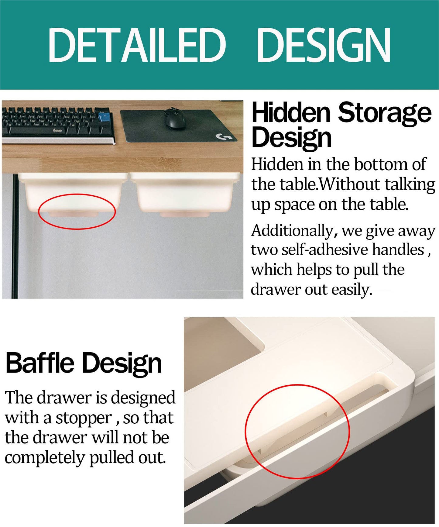 SVNNELP 2Pack Under Table Desk Drawer Storage Organizer Slide Out, Hidden Self-Adhesive Under Desktop Pencil Tray Drawer for Office,Classroom,Kitchen(S/white）