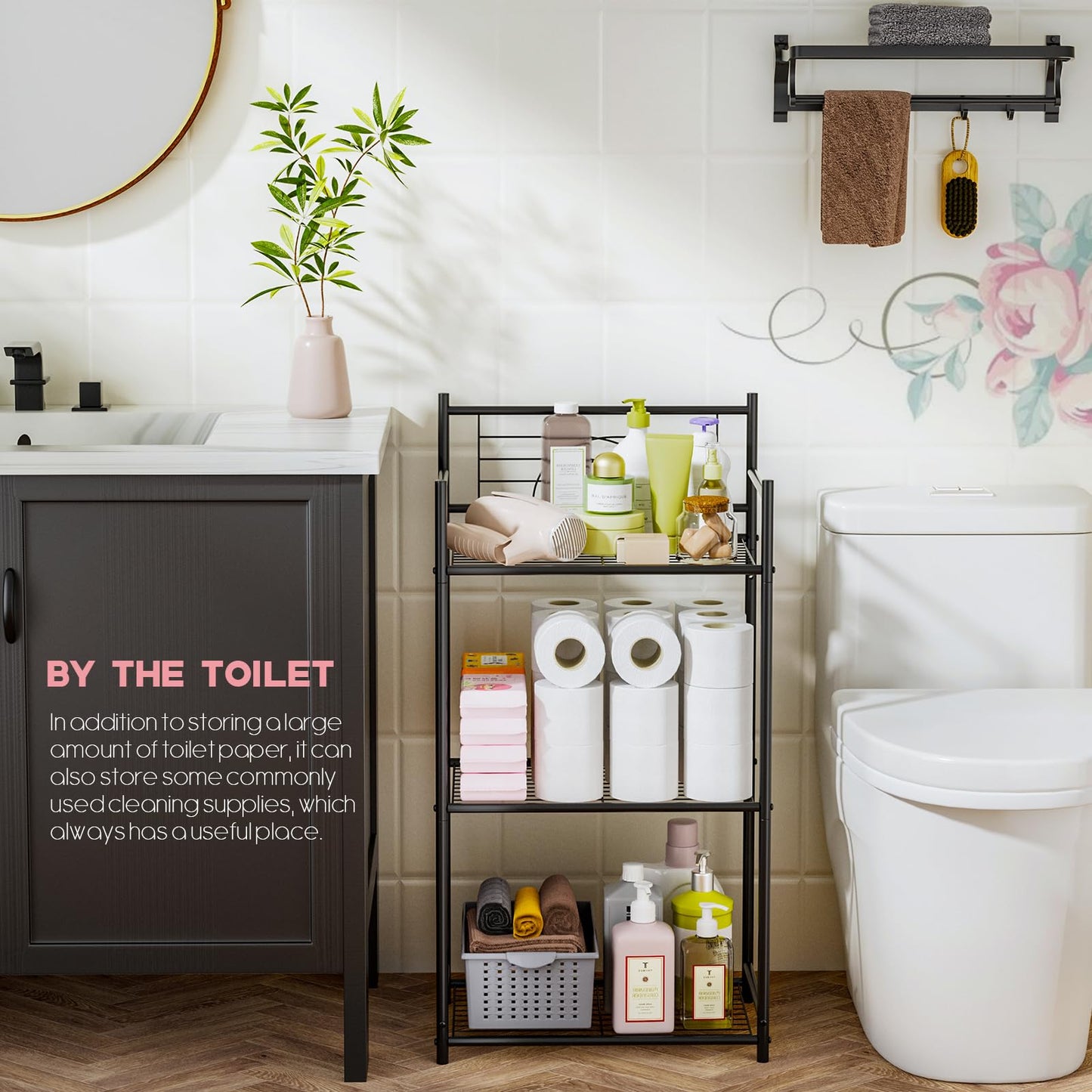 LEEDA 3-Tier Freestanding Multipurpose Storage Shelves Heavy Duty Metal Shelving Unit, Display Plants Flowers Bath Essentials, for Kitchen Bathroom Office, Black