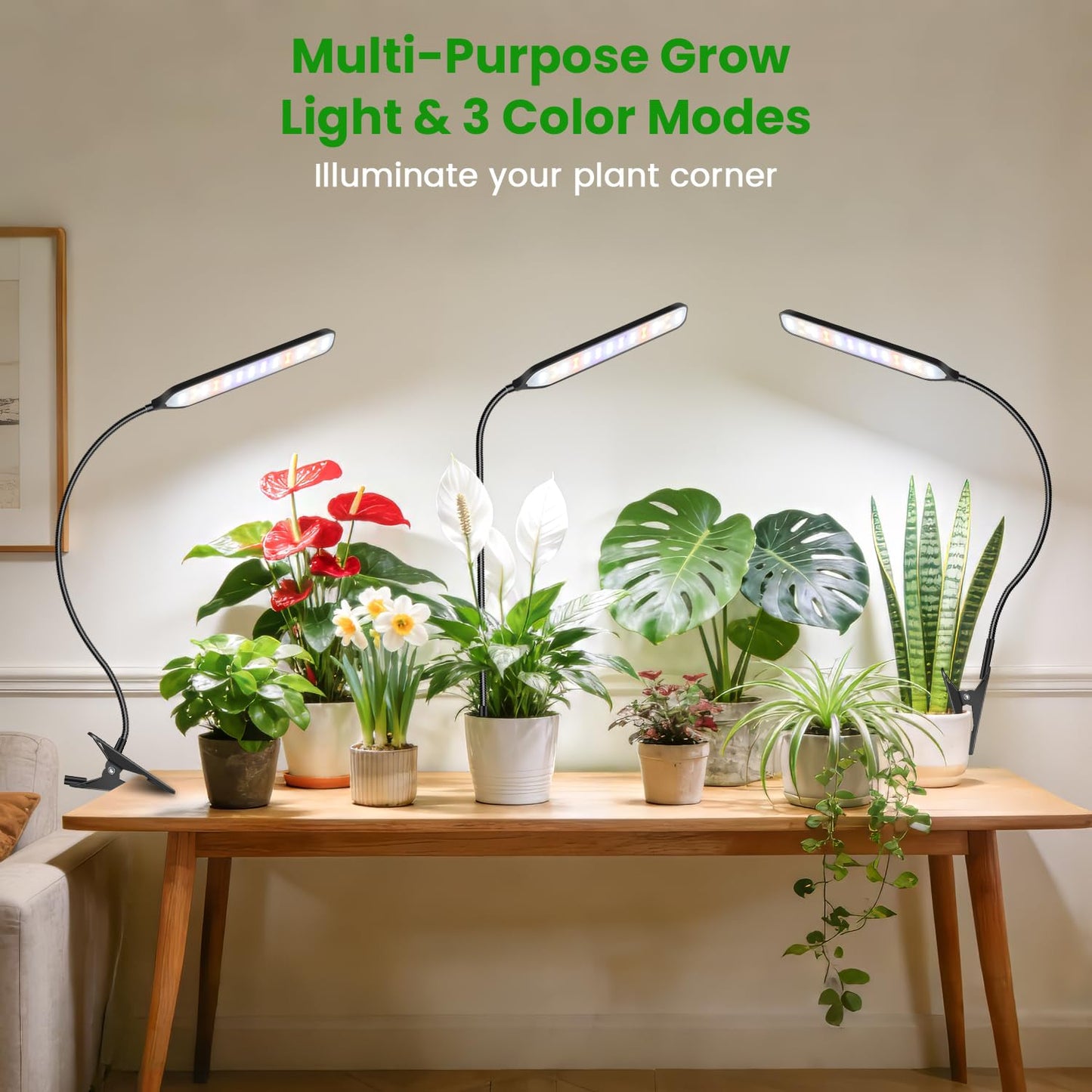 Garpsen Grow Light for Indoor Plants, 52 LEDs Full Spectrum Plant Light with Clip & Gooseneck, 3 Installation Methods, Dimmable & Timer 6/12/16Hrs, 3 Spectrums Grow Lamp for Seeding Small Plants