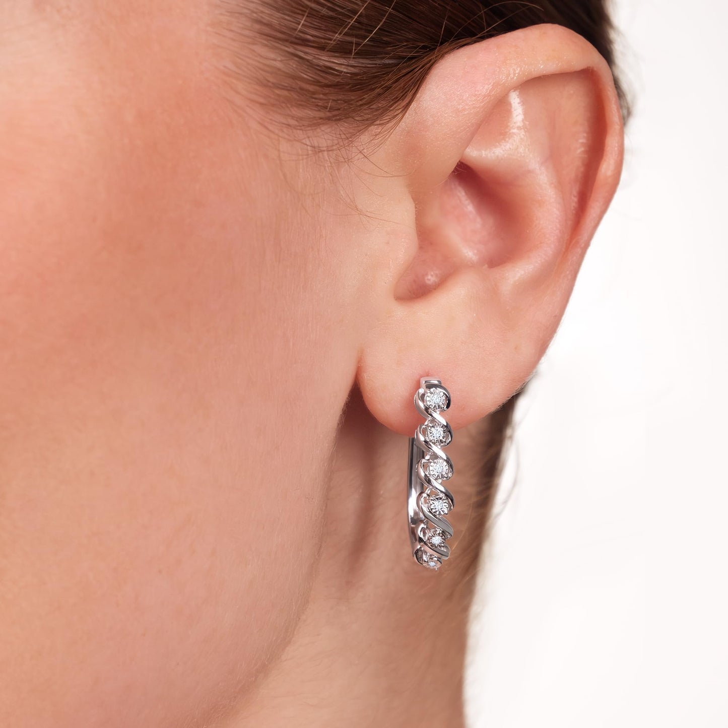 Gilded 1/10 ct. T.W. Lab Diamond (SI1 Clarity, F Color) and Sterling Silver Twist Hinge Hoop Earrings