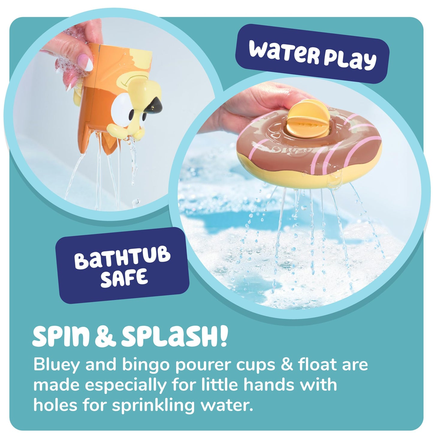TOMY Toomies Splash & Float Bingo and Bluey Water Toys - 2-in-1 Toddler Bath & Pool Play Set with Pour Cups & Water Wheels - Ages 18 Months+