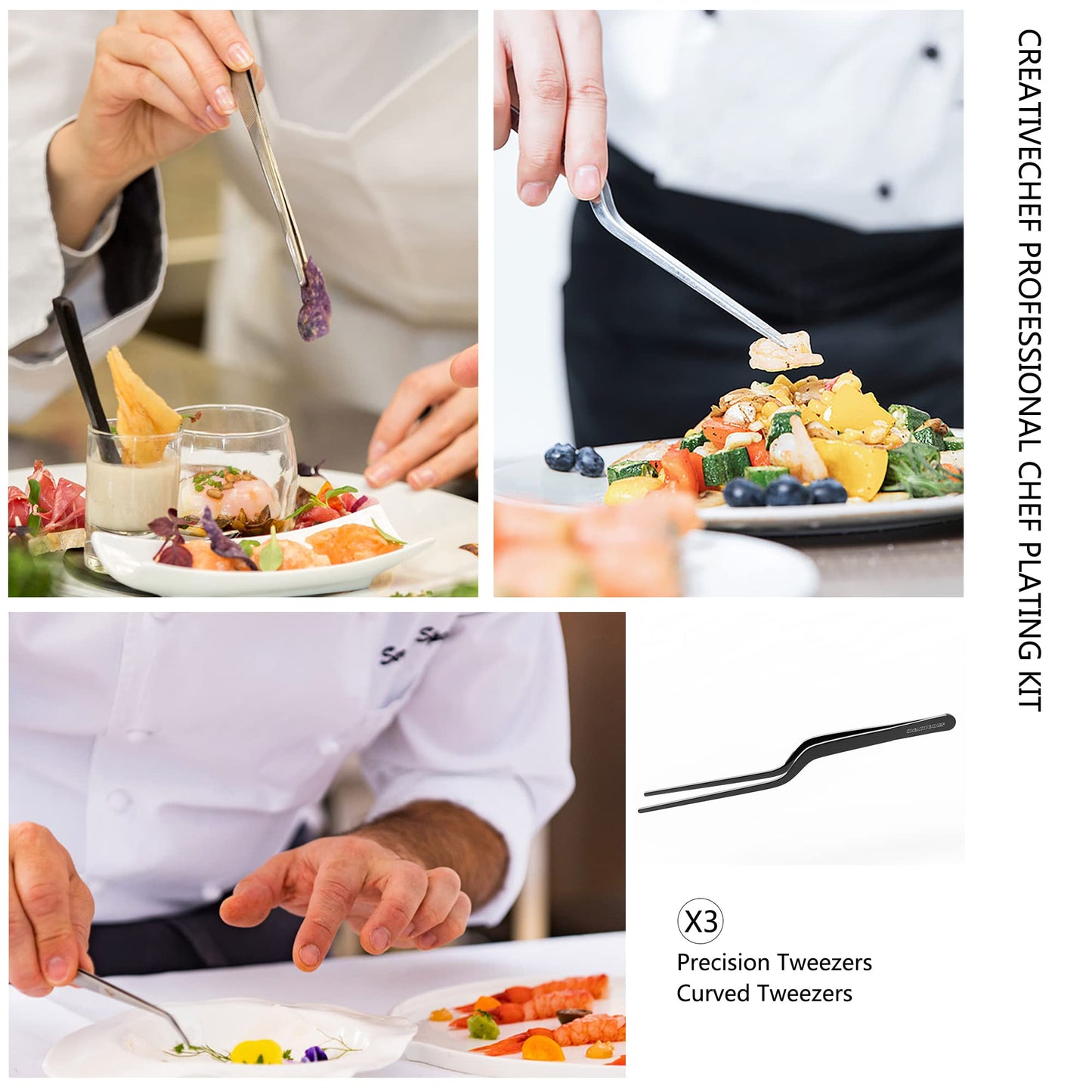 CREATIVECHEF 10 PCS Plating Tools Culinary Set Contains Kitchen Tweezers Spatula Sauce Plating Spoon（Black）
