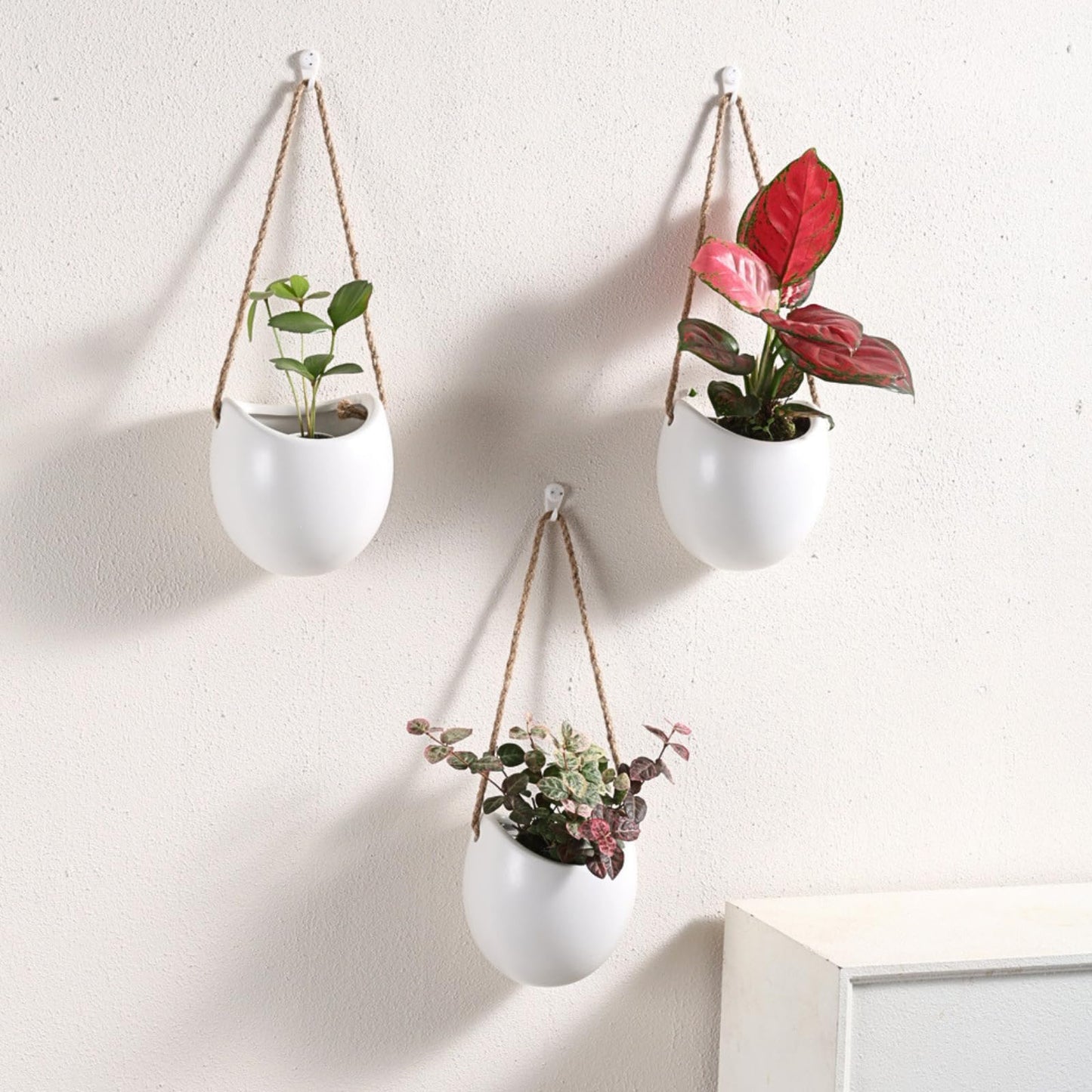 Kvetto Set of 3 Small Ceramic Wall Vases - Hanging Planters for Plants & Flowers, Indoor Wall Decor