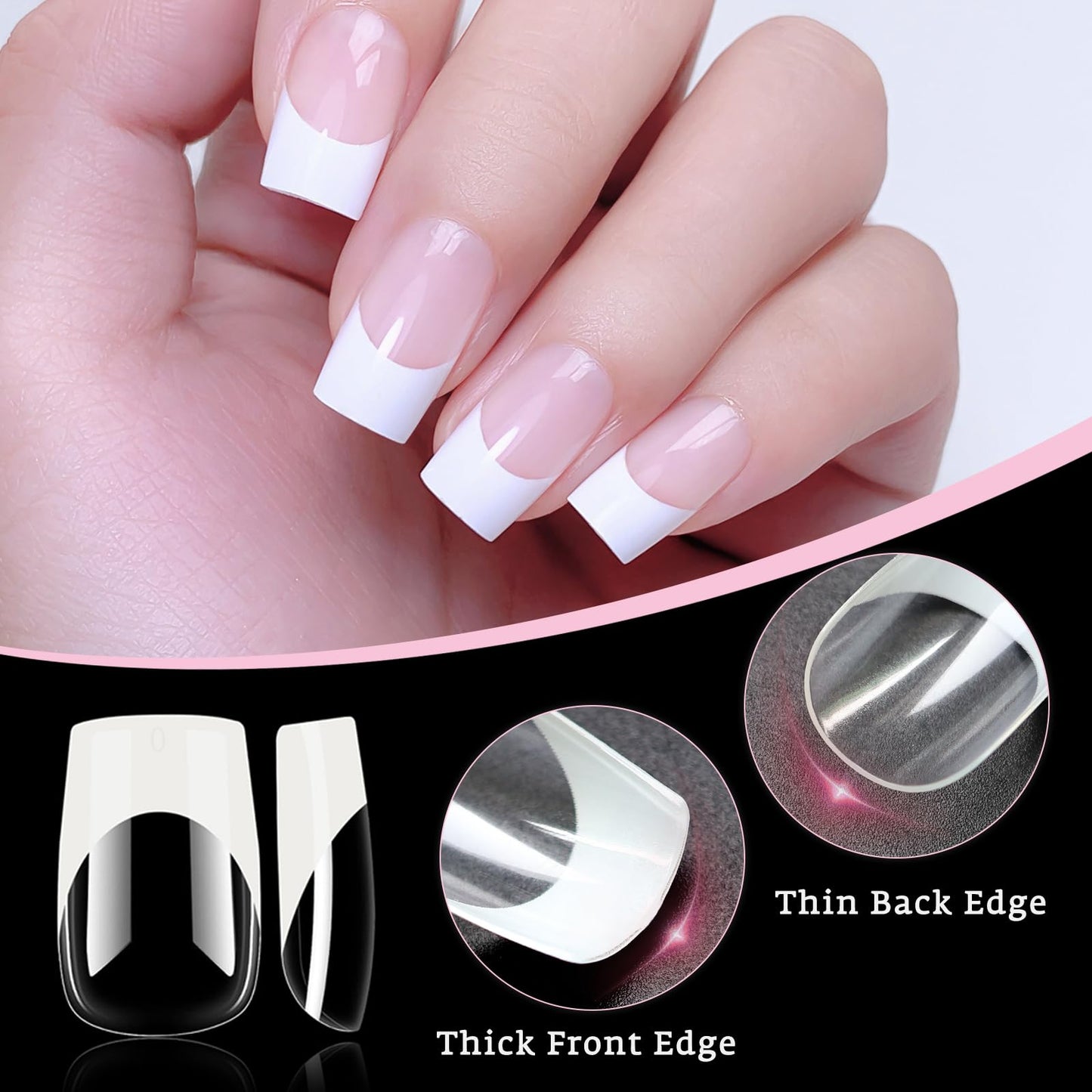 Bellelfin White French Tip Press on nails Short Square Fake Nails, 120PCS Square Nail Tips Short French Tip Nails, Clear Acrylic Press on Nail Full Cover False Nail