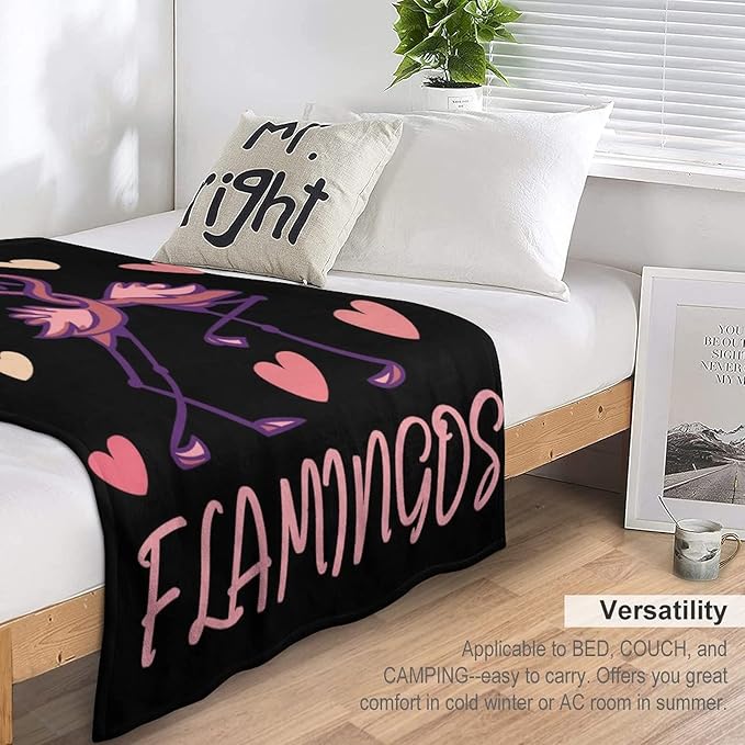 Flamingo Throw Blanket Gifts - 40 x 50 Inches Funny Throws for Girls - Black Warm Furry Plush Blankets for Sofa