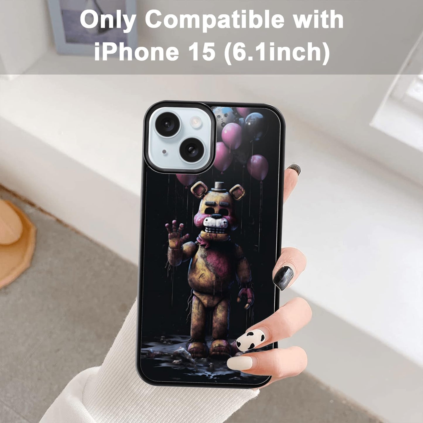 MMYAJT Black Cute Phone Case Fit for iPhone 15, TPU Shockproof Protective iPhone Case Horror Video Game Phone Cover Gift for Boy Girl Men Women