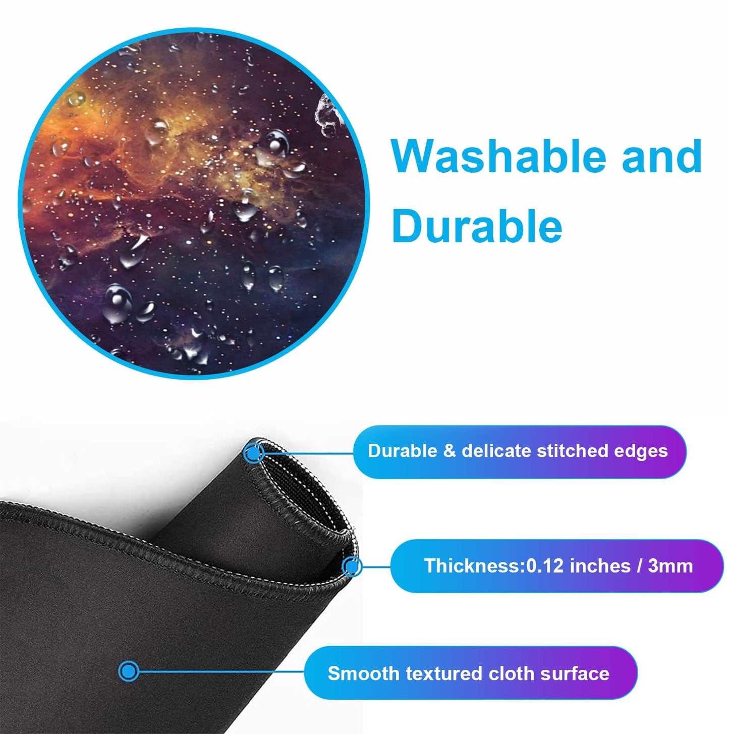 Large Extended Gaming Mouse Pad with Stitched Edges, Non-Slip Waterproof Rubber Base Mouse Pad for Office, Computer, Keyboard, Laptop and Home Desk Pad 35.4 x 15.7 x 0.12 Inch (Starry Sky)