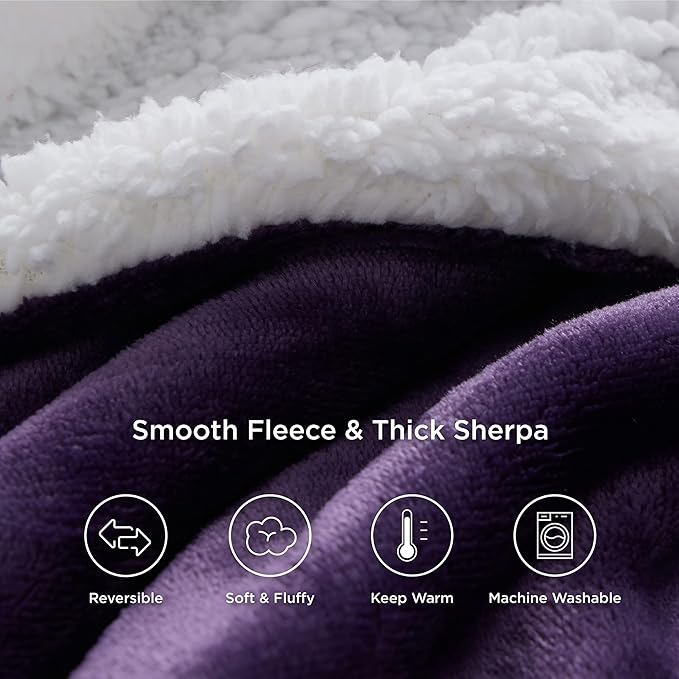 Bedsure Sherpa Fleece Throw Blanket for Couch - Thick and Warm, Soft Fuzzy Plush Throw Blanket for Winter, Purple, 50x60 Inches