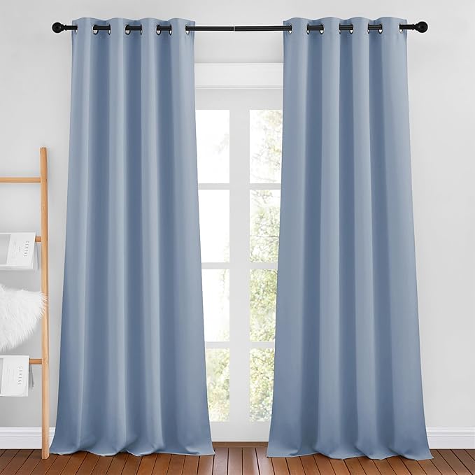 NICETOWN Vintage Blue Blackout Bedroom Curtains 96 inches Long, Grommet Thermal Insulated Room Darkening Window Treatments Sound Reducing for Living Room, W46 x L96, 2 Panels