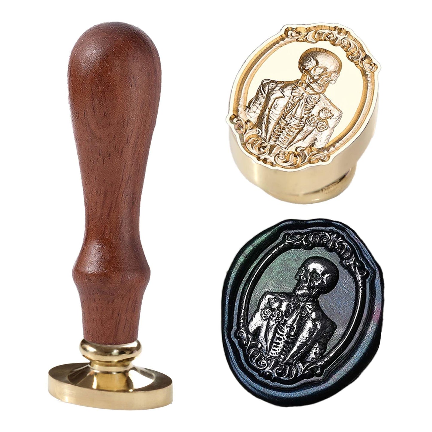 Ychostamp Skeleton Wax Seal Stamp - Halloween Sealing Wax Stamp, Skull Bridegroom Seal Head with Rose for Halloween Wedding Invitation Card, Envelopes, Gift Decoration