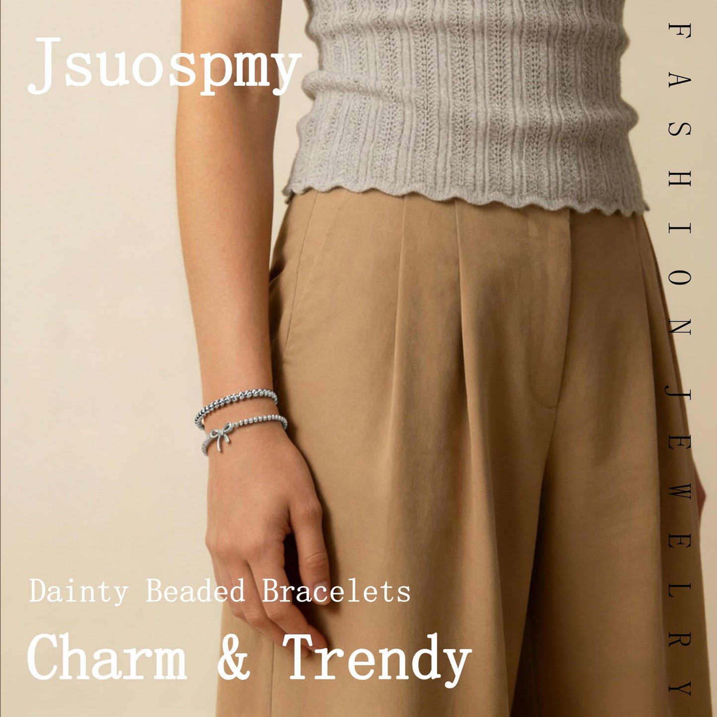 Jsuospmy Silver Beaded Bracelets for Women 14K Silver Bow Bracelet Handmade Stackable Bracelets for Women Trendy Non Tarnish Bracelet Jewelry Gift for Womens 2Pcs (07.Bow+Beaded (Silver))