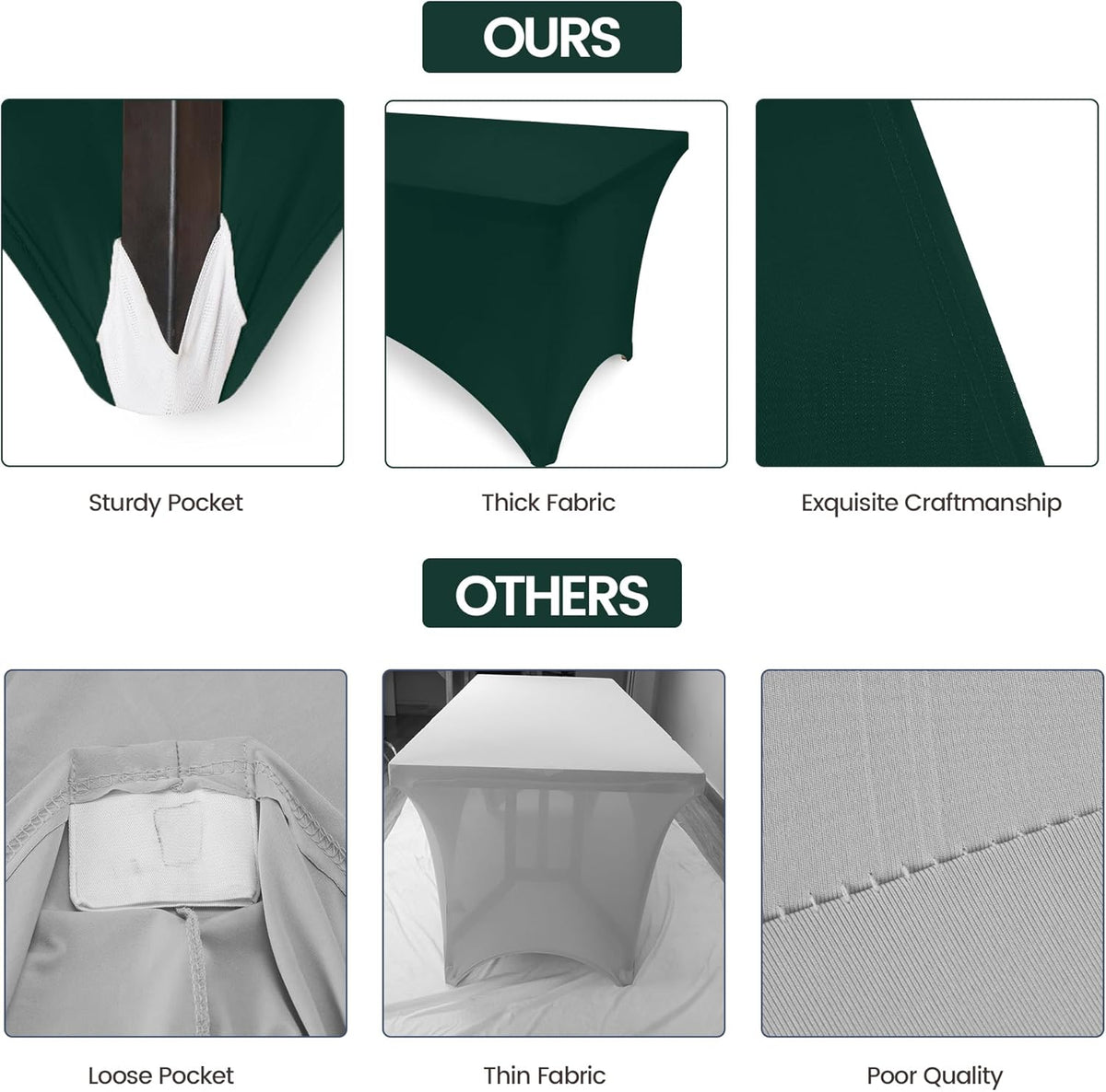 Utopia Kitchen 6ft Spandex Table Cloth Rectangle [1 Pack, Hunter Green] 200GSM Premium Stretch, Washable and Wrinkle Resistant Table Cover Fitted for Event, Wedding, Banquet [72Lx30Wx30H Inch]