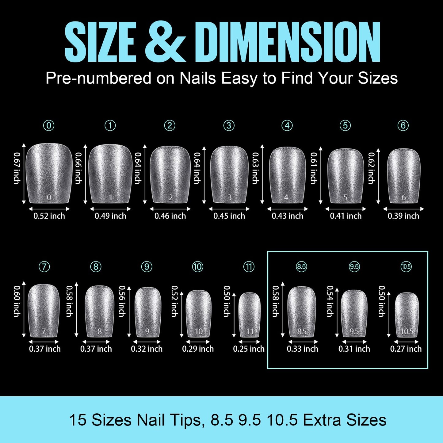 TOMICCA Extra Short Coffin Nail Tips, 15 Sizes 450Pcs Full Cover Gel Nail Tips for Extension Manicure, Acrylic Pre-shaped Double-sided Matte Fake Nails Christmas Nails with Box