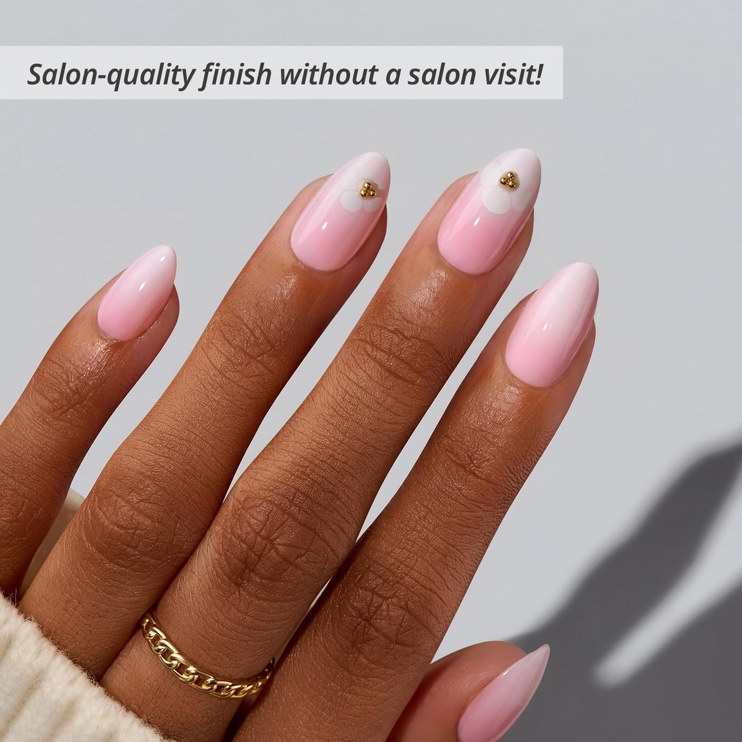BTArtbox Press On Nails Short - Orchard Burst, Easy-to-Apply Omber Pink Almond Press On Nails with Glue and Adhesive Tabs in 16 Sizes - 32 Nails All-in-One Kit