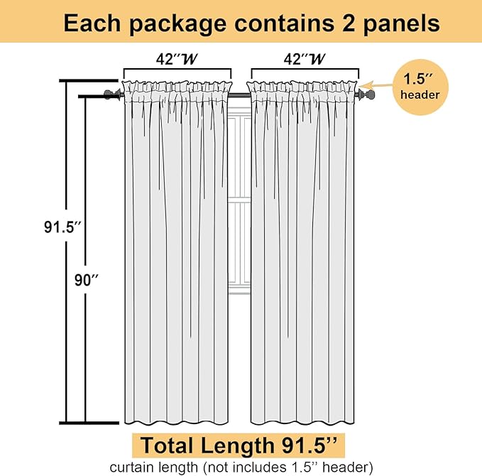 Lecloud White Sheer Curtains 90 Inches Long 2 Panels, Farmhouse Voile Window Drapes Rod Pocket, Elegant Airy Sheer White Curtains for Living Room Bedroom, Each Panel 42 X 90 Inch