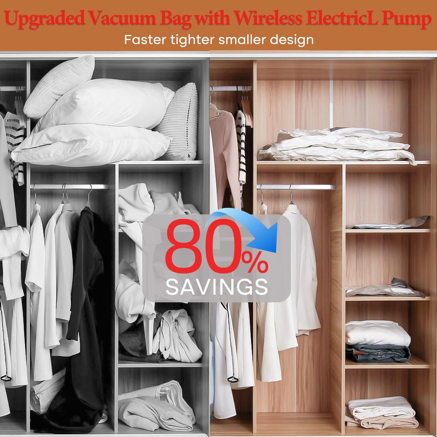 Vacbird Travel Vacuum Storage Bags with Rechargeable Cordless Pump, 12 Pack Vacuum Seal Bags for Clothing(4 Large+4 Medium+4 Small), Compression Packing for Clothes Suitcase Luggage Blanket Pillows