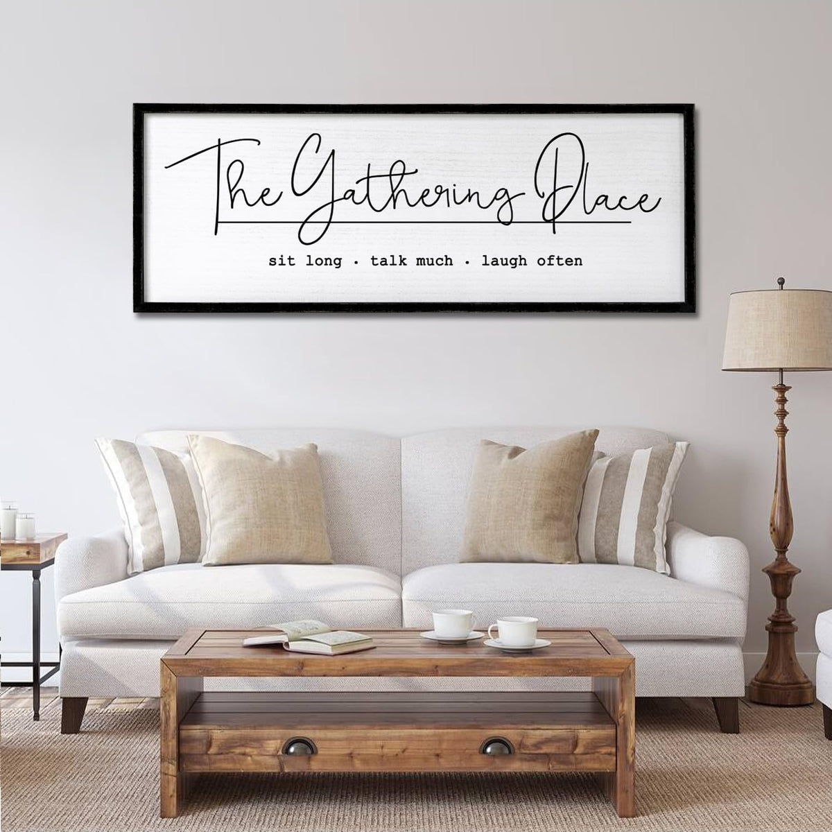 The Gathering Place Wall Decor Art 24"X10" for Dining Room gather Kitchen Wall Wooden Framed Sign (Black)