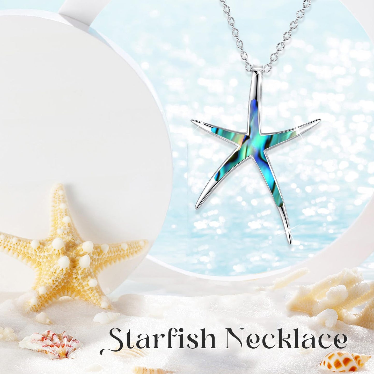 Cuoka Abalone Starfish necklace 925 Sterling Silver Ocean Sea Beach Necklaces Jewelry for Women