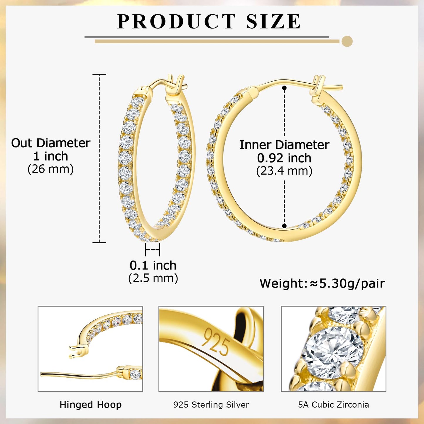 AGRULE Stunning Cubic Zirconia Hoop Earrings 26mm Sterling Silver Small Hoops Diamond Hoop Earrings for Women