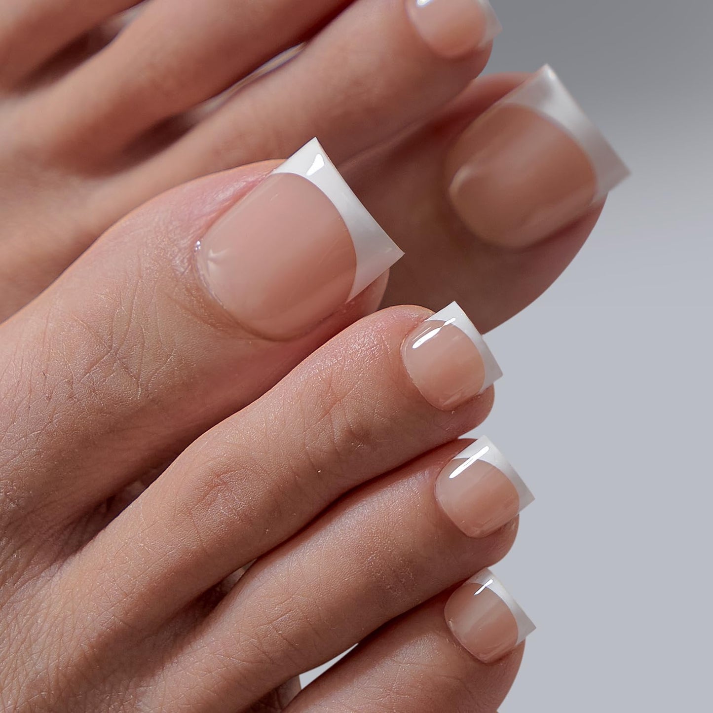 BTArtboxnails XCOATTIPS Toe Nail Tips - Lamp-Curable Sharp Square Nude Press On Toenails for Women, 150 Soak Off French Tip Toe Nail Extensions in 15 Sizes, Builder Gel & Top Coat Required