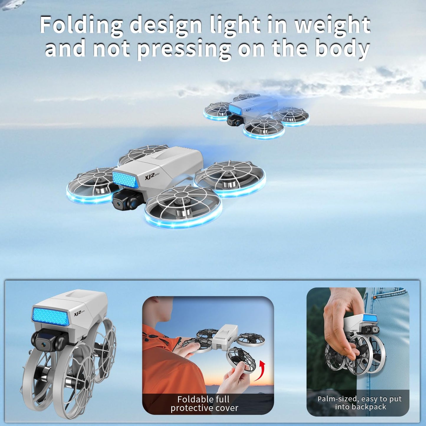 UAVRIAO Foldable RC mini Drone with 1K HD Camera Quadcopter, 2.4-inch Folding Remote, 2 Batteries & Carry Case - Safe Propeller Guard, 3D Flips, One-Key Takeoff/Landing, Ideal Gift for Beginners and Adults