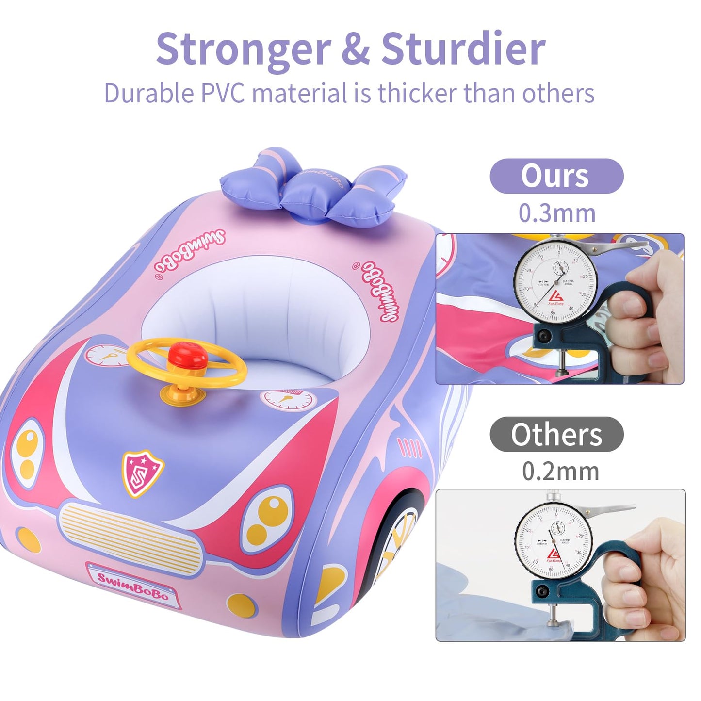Swimbobo Toddler Pool Float Inflatable Car Baby Swim Float with Adjustable Sun Canopy and Safety Seat Pool Toys for Kids 3+ Years Old(Purple Pink Car)