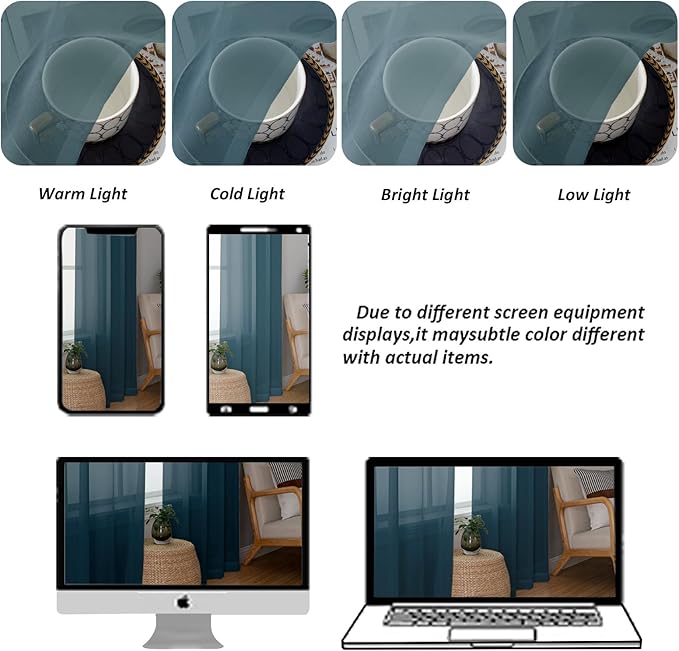 Chyhomenyc Sheer Valances for Windows 2 Pack, Small Window Curtains for Living Room Bathroom Cafe Laundry Basement, Modern Top Dual Rod Pocket Voile Curtain, 42W x 18L inches, Stone Blue
