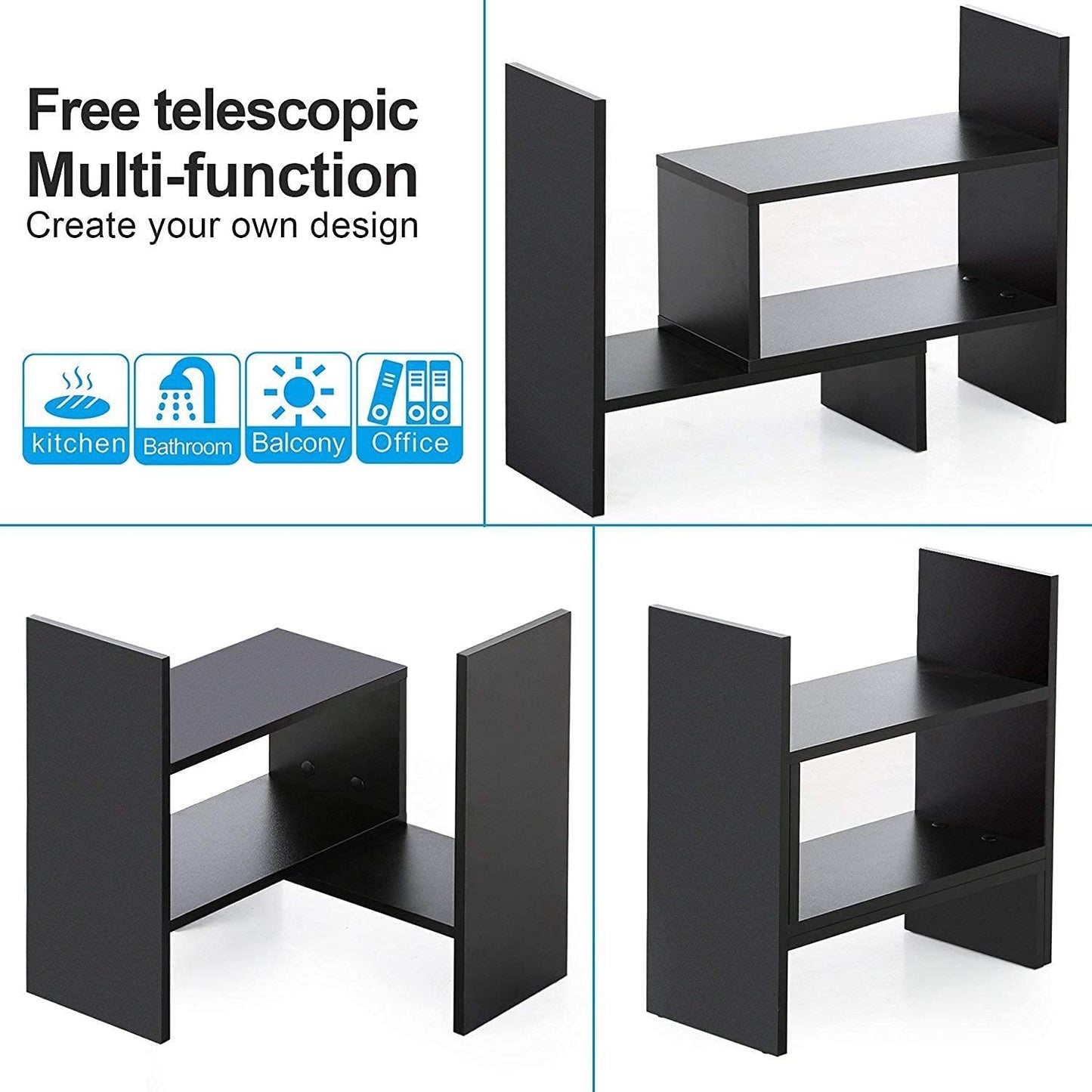 Sorfity Desktop Bookshelf Desk Storage Organizer Adjustable Wood Desktop Display Shelf Rack Counter Office Storage Rack Top Bookcase - Free Style Display Natural Stand Office Supplies Desk Organizer