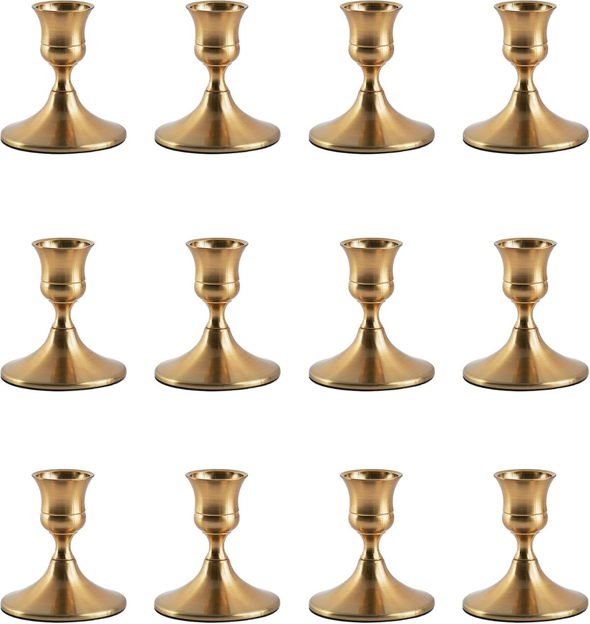 Gold Taper Candle Holder, Brass Candlestick Holders, Vintage Metal for Table Centerpieces Wedding Christmas Decor (Gold, 12 Pcs)