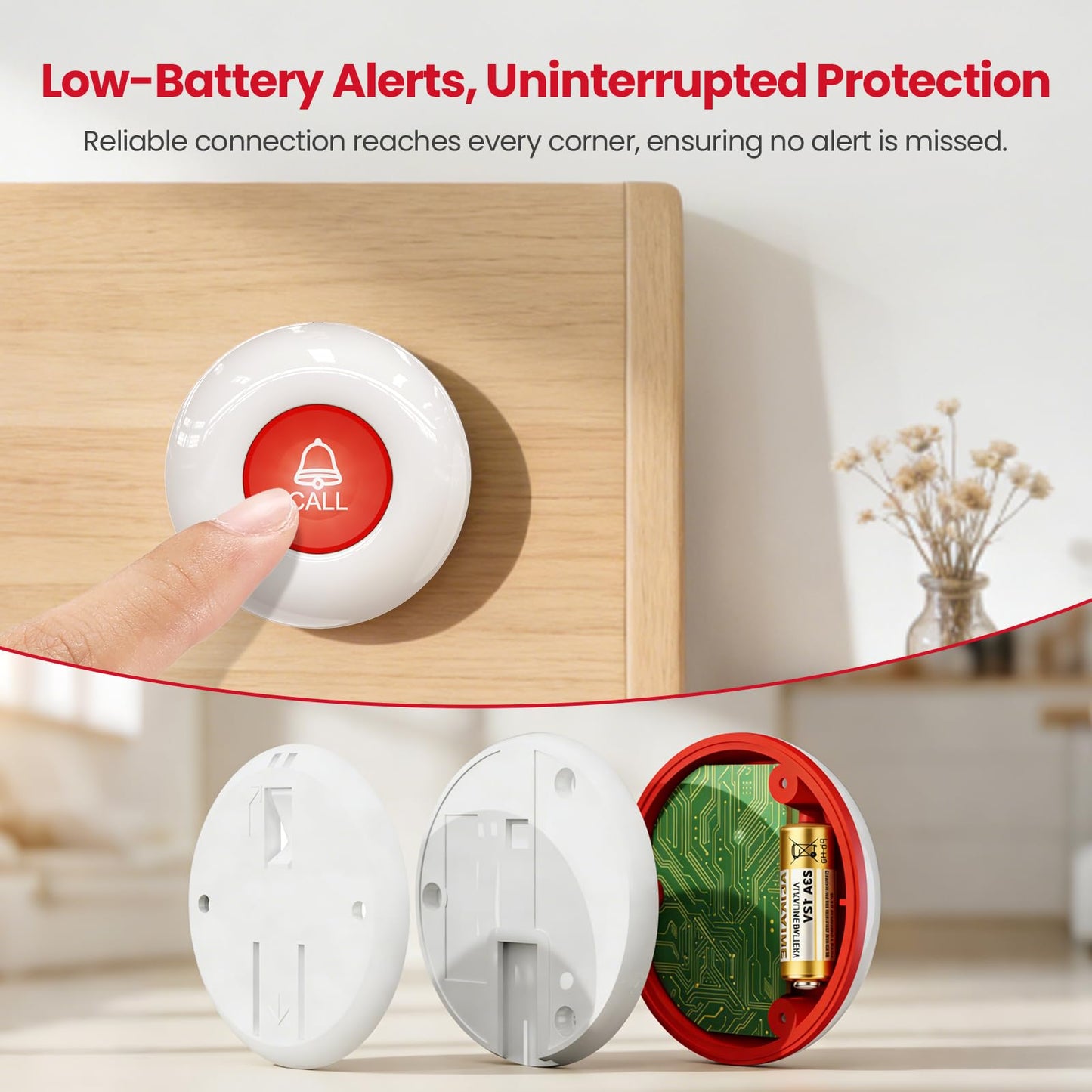 CallToU Wireless Caregiver Pager, Waterproof SOS Call Button for Elderly at Home, Life Saver Alert System for Stroke/Parkinson/Patient, 500ft Range Vibrating Receiver for Hard of Hearing (2+2 Pack)