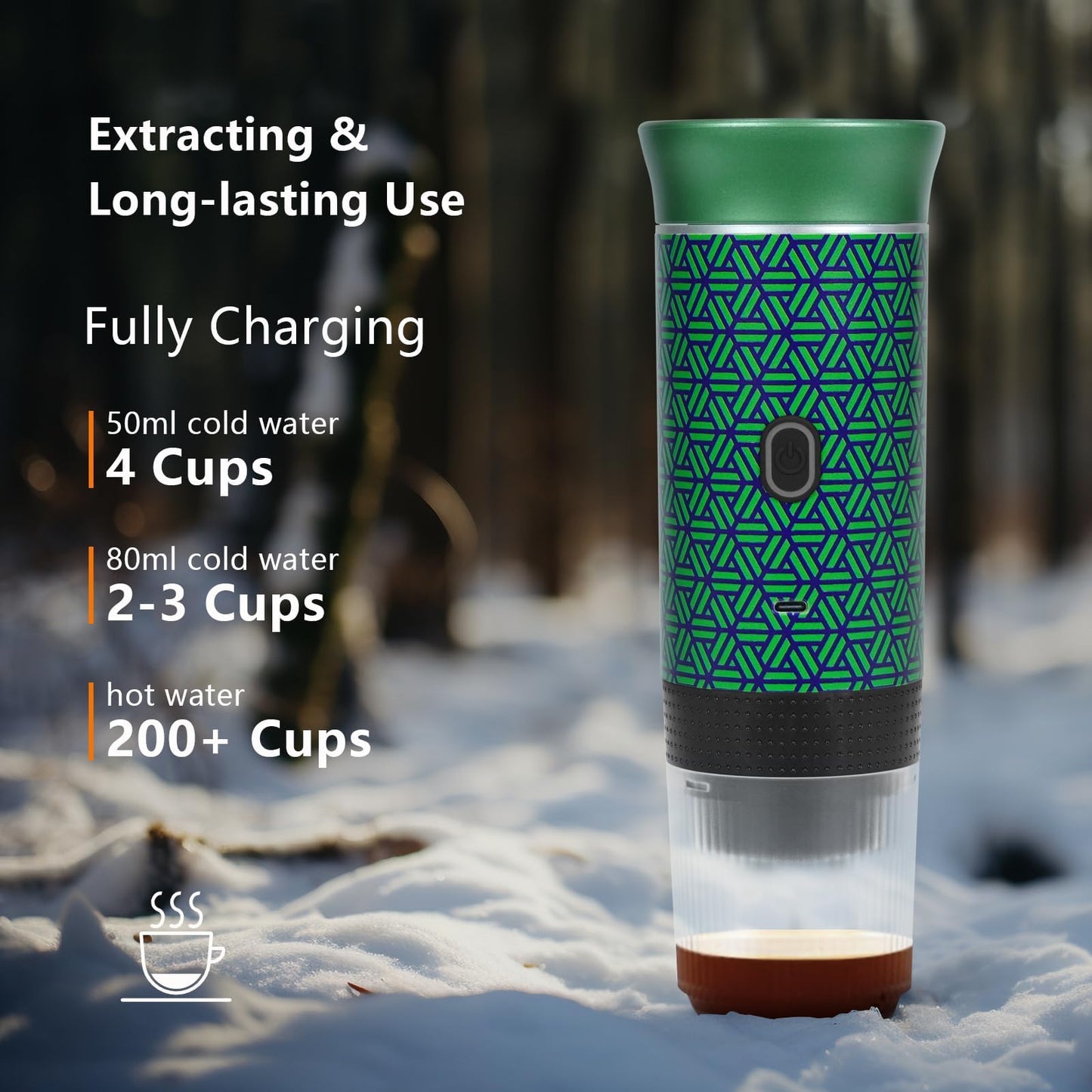HX HECLX Coffee Maker Gift Set for Camping,Battery Powered Portable Electric Espresso Machine, Rechargeable Coffee Maker Self Heating Ground Coffee Capsule for RV, Hiking (Green mix Black)