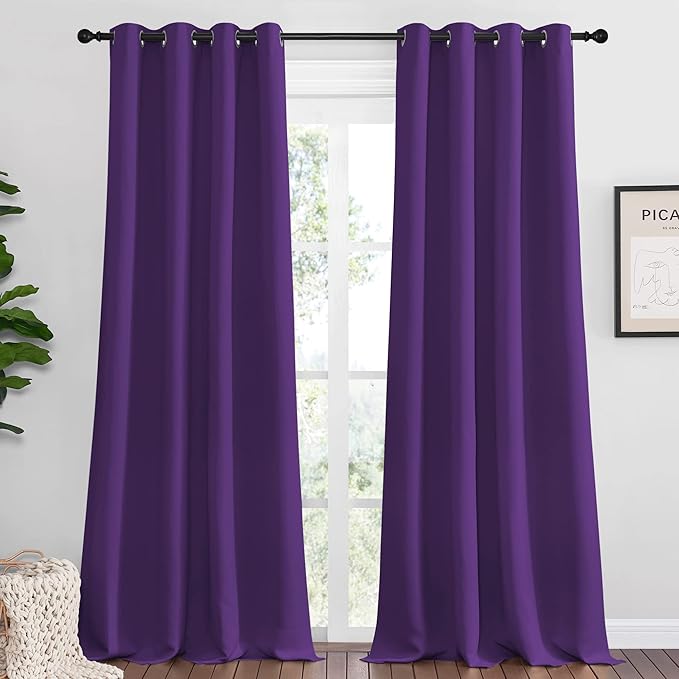 NICETOWN Royal Purple Blackout Curtains 102 inches Length for Living Room, 2 Panels, 55" Wide, Thermal Insulated Long Drapes for Large Window
