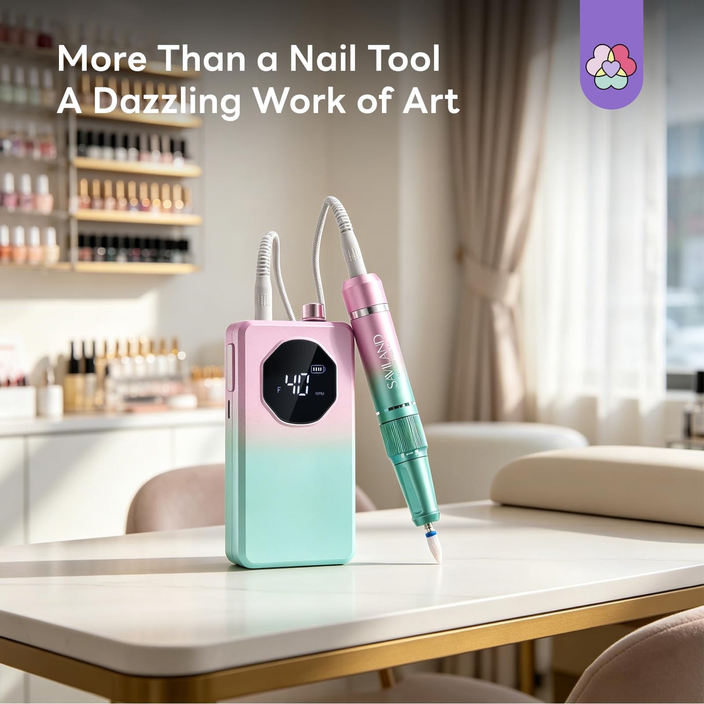 SAVILAND 40000RPM Professional Nail Drill: 30S Quick Removal 2026 Electric Nail File Low Noise Nail Filer Electric with All Purpose Drill Bits for Acrylic Nail Removal Nail Prep Salon Personal Use