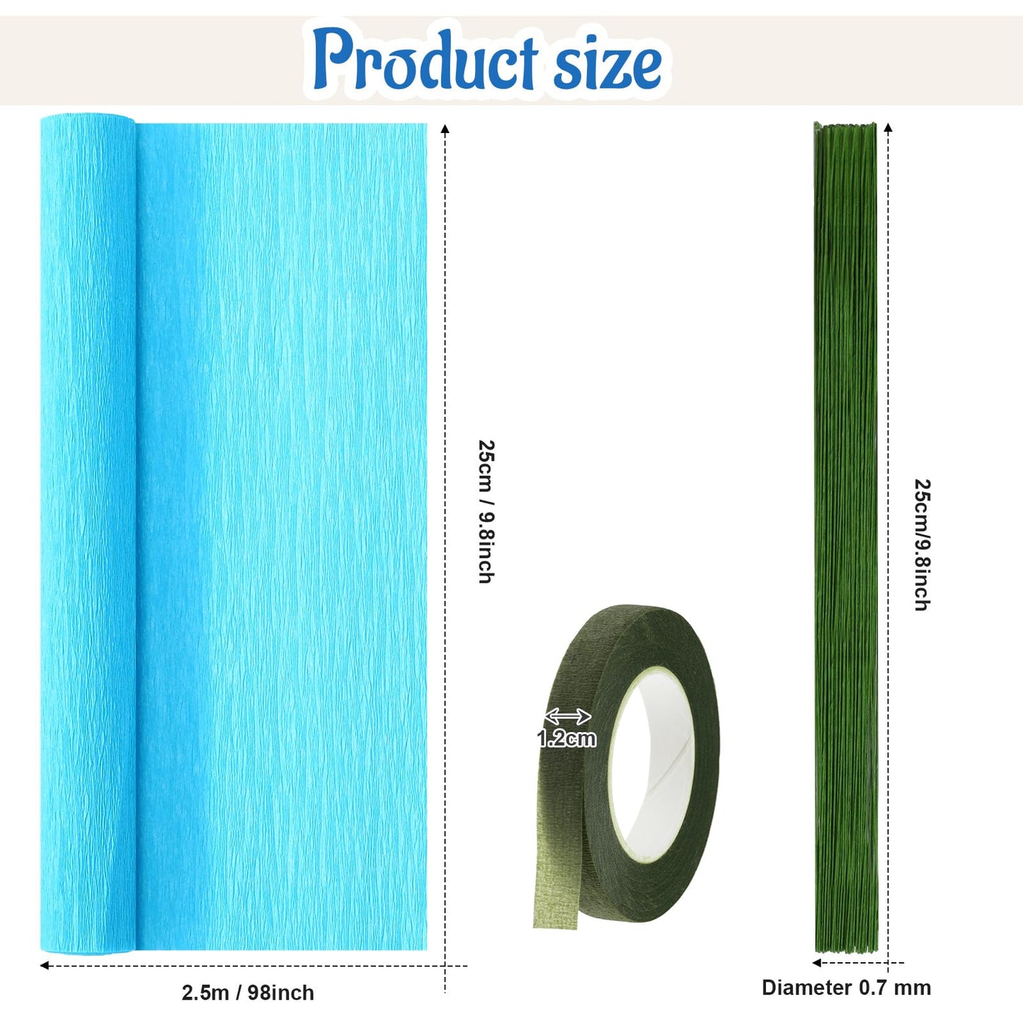 Gersoniel 57 Pcs Crepe Paper Flower DIY Kits 6 Rolls 35g Papel Crepe Sheets 50 Pcs Floral Iron Wire 10 Inch x 8 Feet 1 Roll 50 Meter for Birthday Party Wedding(Gradient Blue Series)