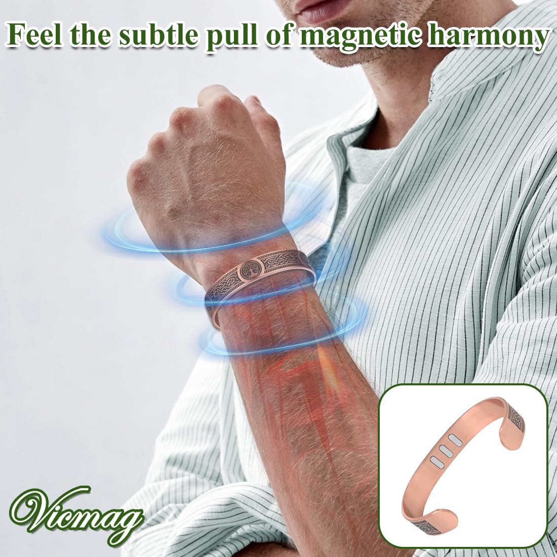 Vicmag Copper Bracelet for Men 9X Strength Magnetic 99% Pure Copper with 5000 Gauss Magnets, Tree of Life Present Box Adjustable(Viking Tree)