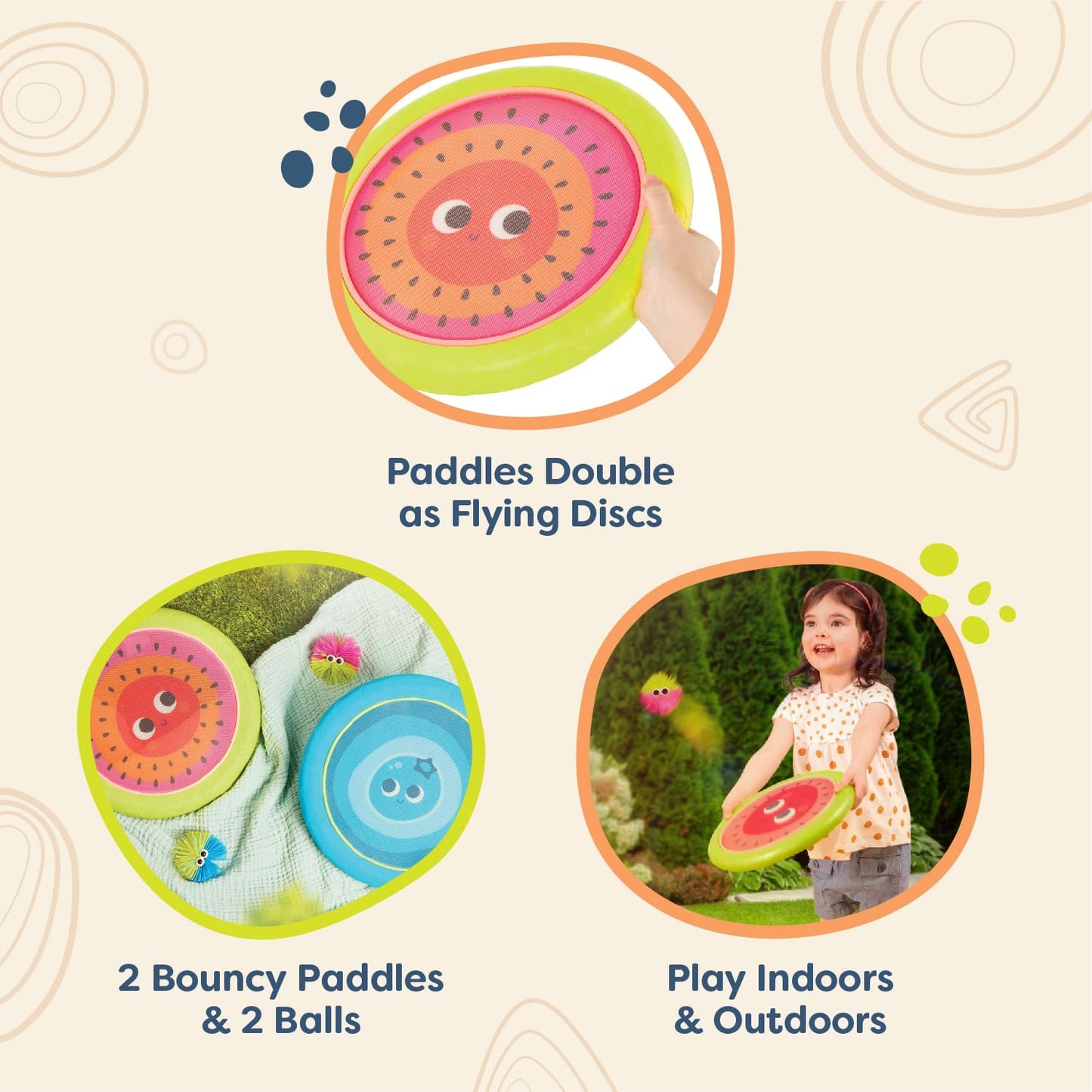 B. toys – Paddle Ball Game – Hand Trampoline Set – Poppin’ Paddles – 2 Bouncy Discs & 2 Balls – Catch & Toss Sports Games for Kids – 3+ Years