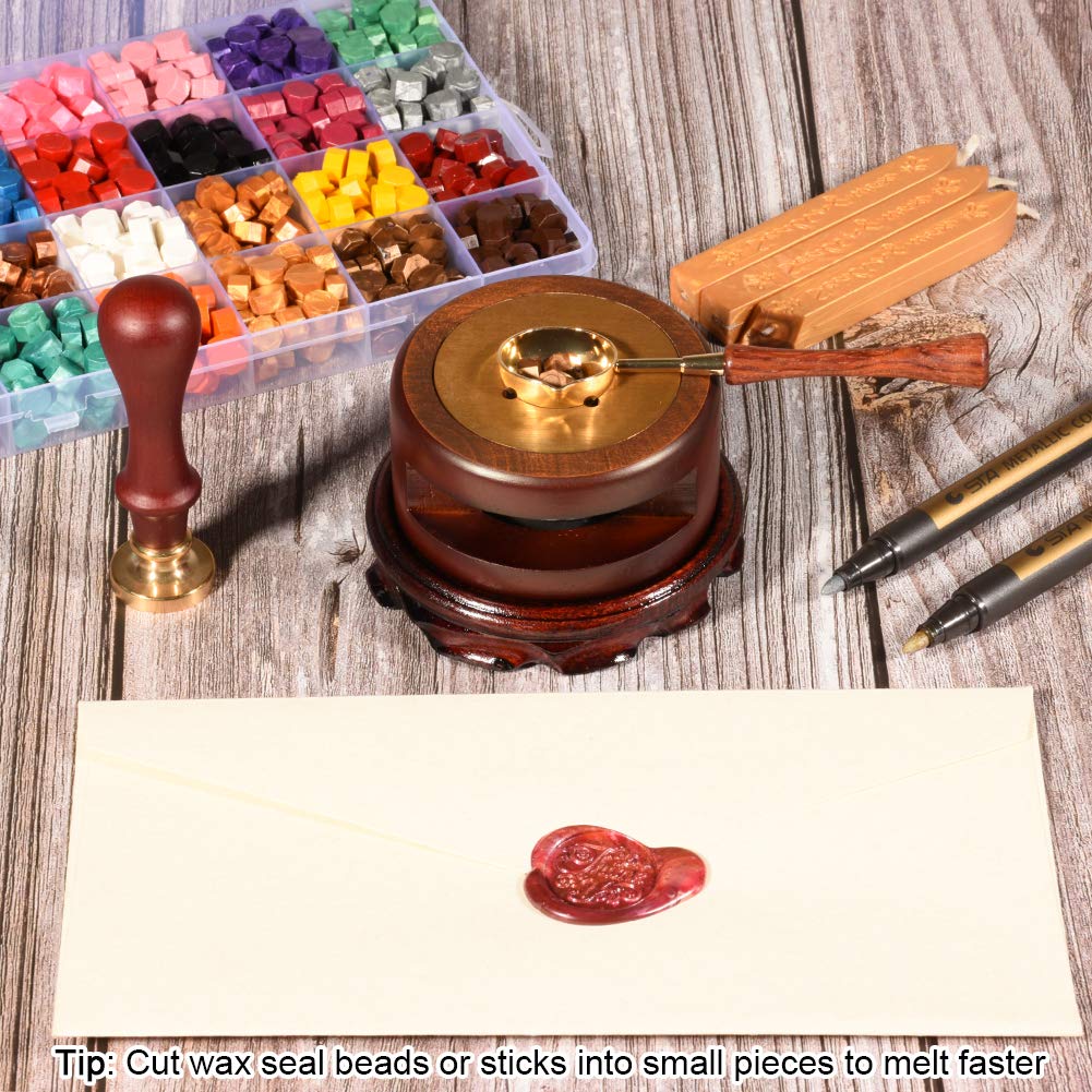Triwol Wax Seal Maker Kit - Wax Seal Warmer & Melting Furnace, Wedding Spoon Holder & Envelope Sealer