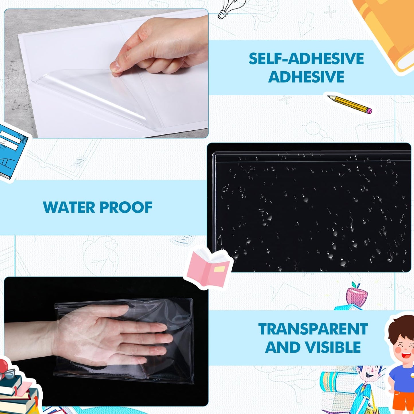 Outus 200 Pcs Self Adhesive Shop Ticket Holders Clear Plastic Sleeves Adhesive Pockets Work Order Job Ticket Holders for Back to School Student Label Home Office Posting Signs (5 x 8 Inch)