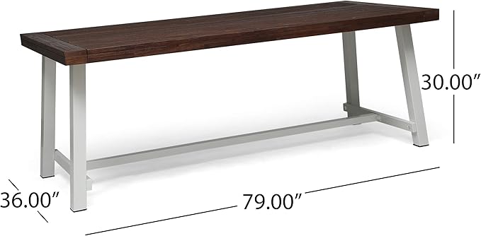 Outdoor Eight Seater Iron Dining Table, Dark Brown and White Finish